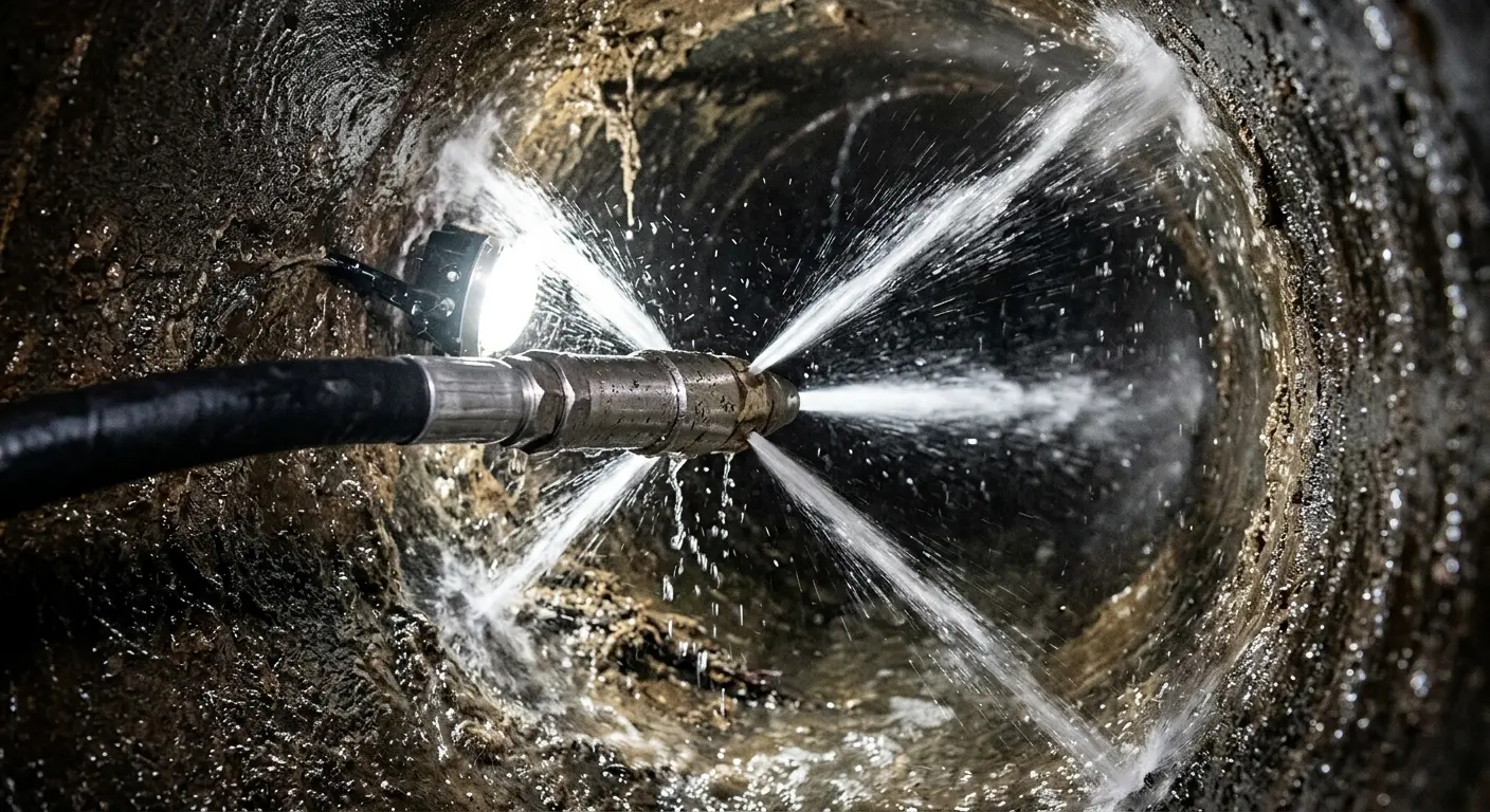 High-pressure hydro jetting nozzle cleaning sewer pipe for Storm Drain Cleaning in Manassas